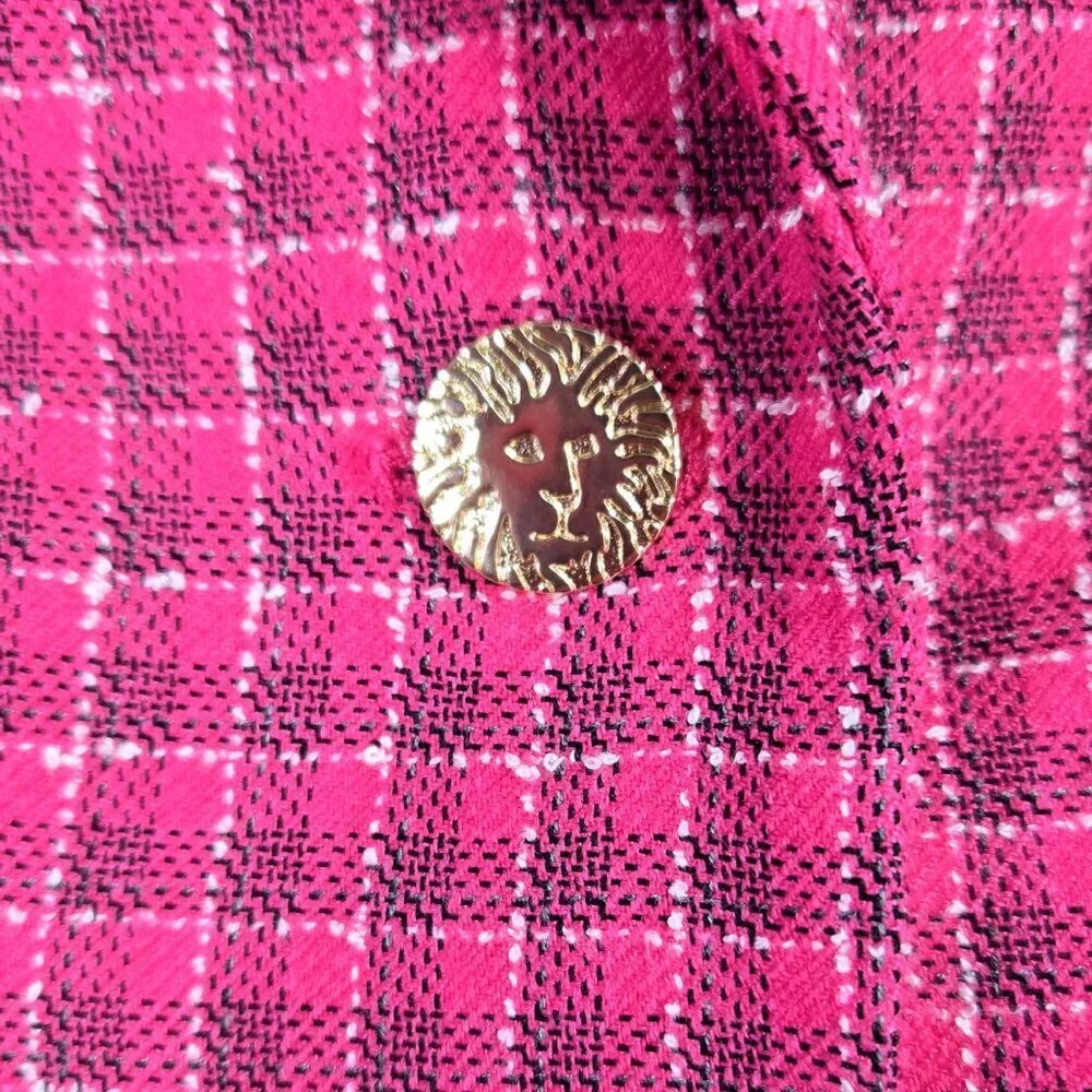 Anne Klein Pink Plaid Tweed Look One Button Blazer Barbie Office Preppy